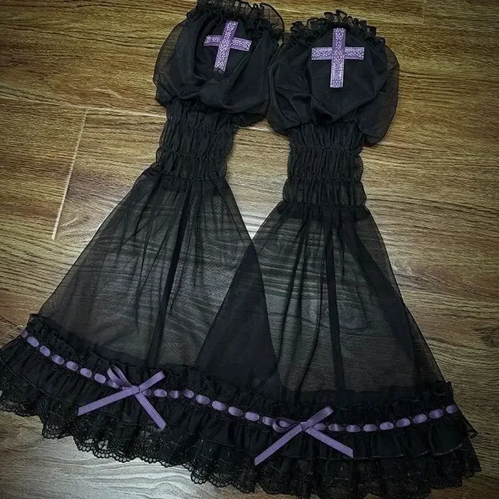 Image of Japanischer Vintage-Lolita-Stil, ausgestellte Ärmel, Damen, Y2k-Ästhetik, plissierte lange Ärmel, Harajuku, Kreuzmuster, Sonnenschutz, lange Ärmel