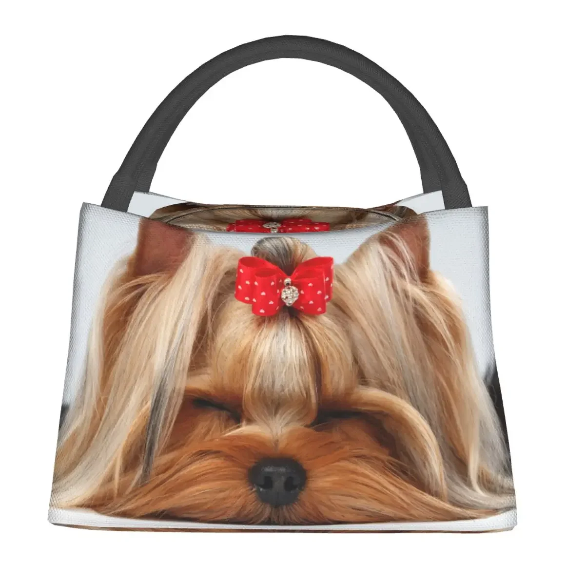 Yorkshire Terrier Dog With Closed Eyes Lunch Bag Animals Casual Lunch Box Office Thermal Tote Handbags Print Cooler Bag