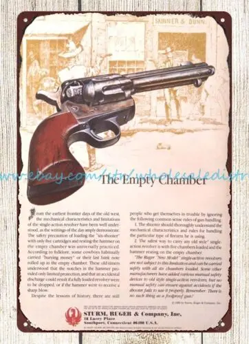 1980 Single Action Revolver ruger firearm Empty Chamber metal tin sign  decor