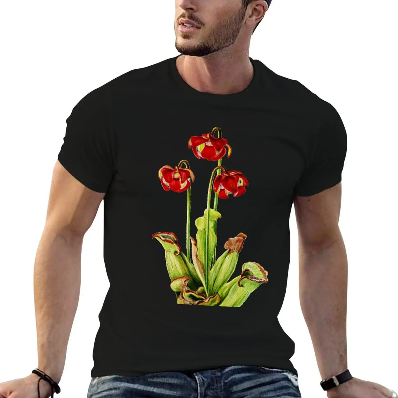 Camiseta con ilustración botánica de Purple Pitcherplant - Sarracenia Purpurea- Walcott, camisetas divertidas para hombre
