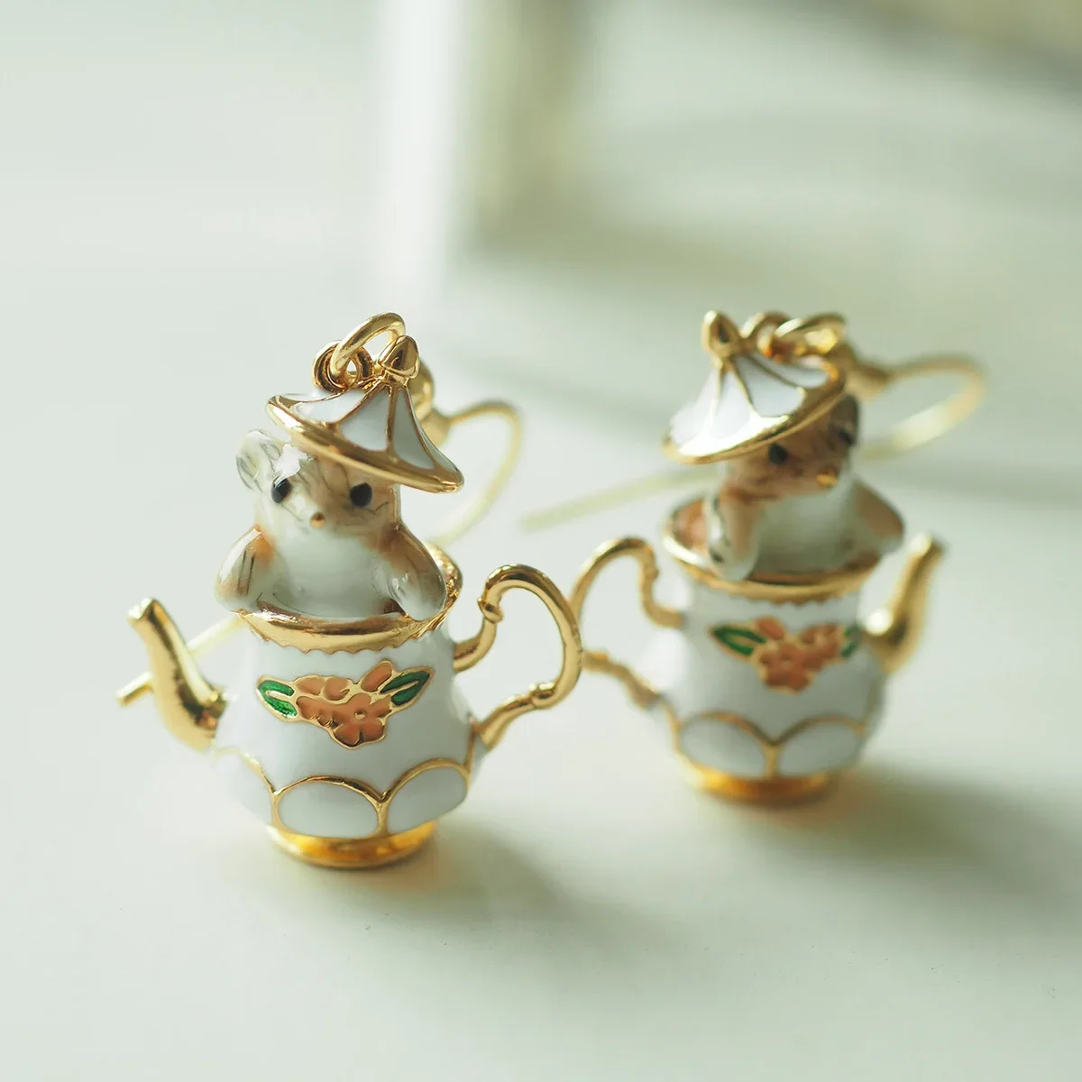 New 2024 Fashion Funny Enamel Cartoon Chipmunk French Teapot Earrings for Women Accessories Style Jewelry Woman Charm