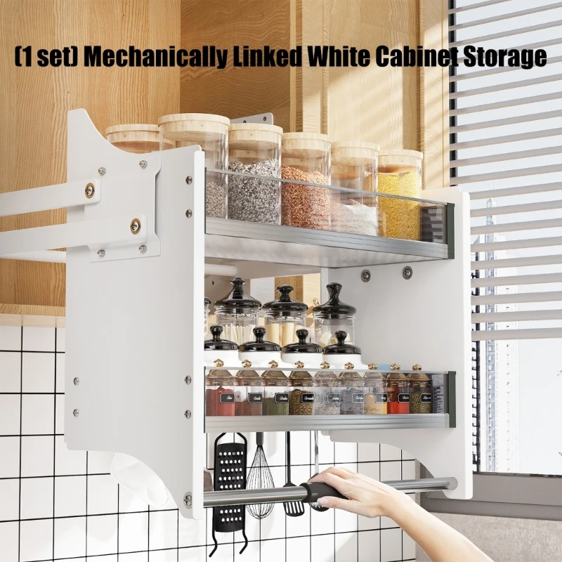 

Intelligent Drop Down Cabinet Shelf With 4 Stage Force Adjustment 2 Rank Hardened Glass Storage Rack Space Efficient Frame 87HA