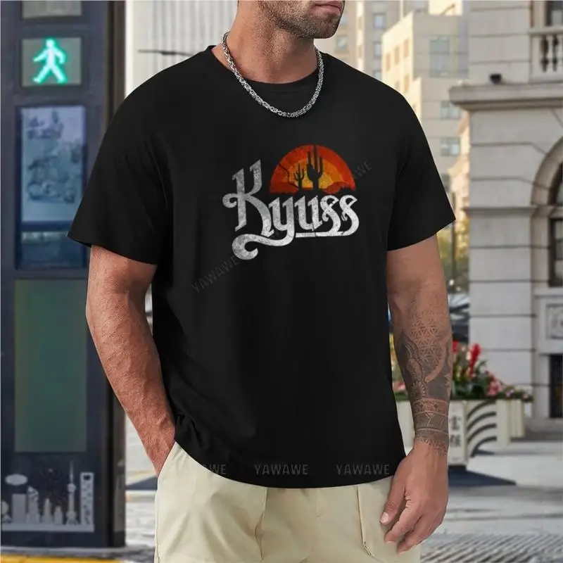 Czarna męska bawełniana koszulka czarna koszulka Kyuss t-shirt tee anime męskie bawełniane koszulki męskie bawełniana koszulka topy z okrągłym dekoltem