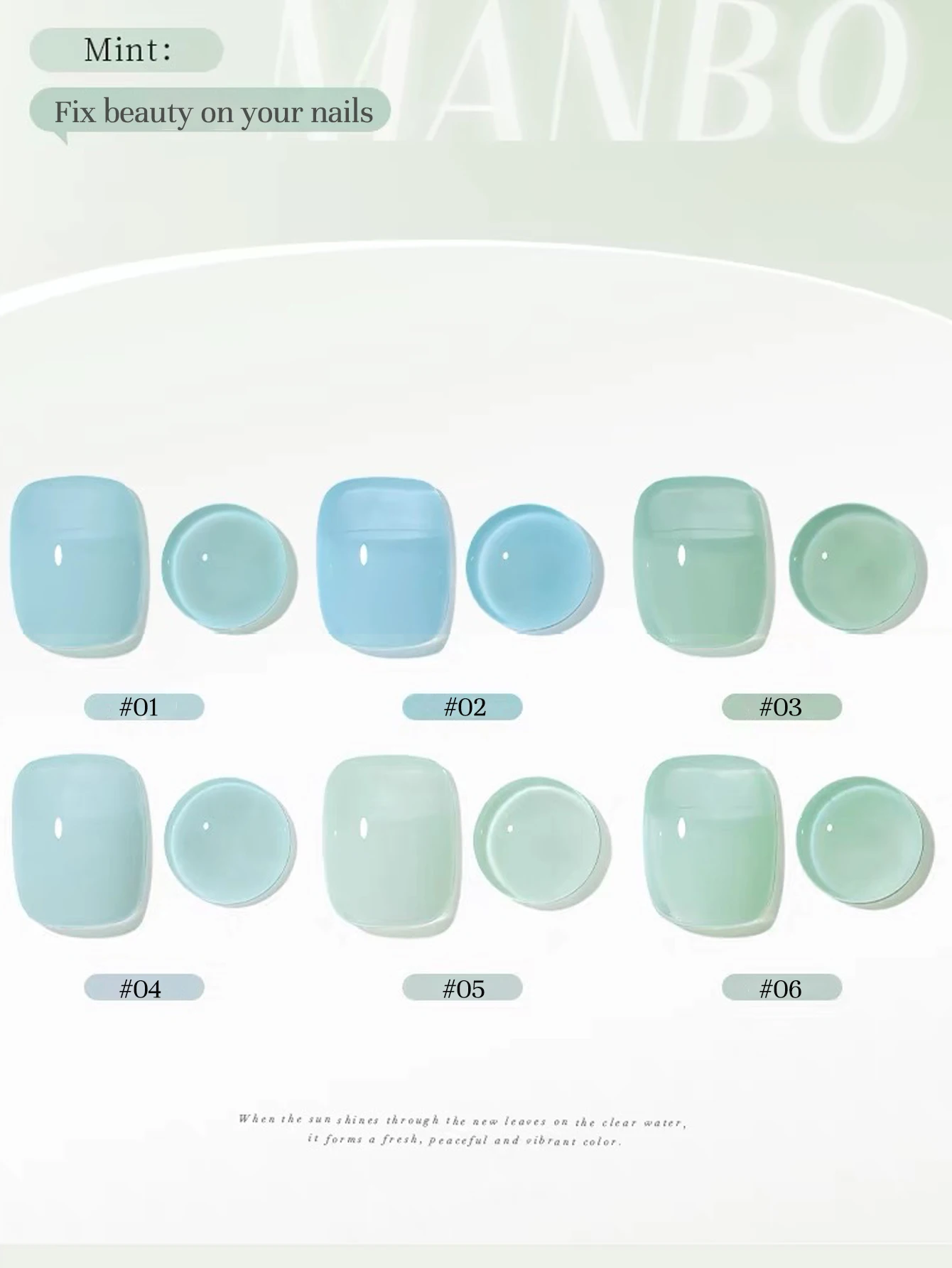 1-6pcs WS Ice Tranparent Mint Manbo Gel Nail Polish Sunmmer Refreshing Nail Art 2025 New Whitening Nail Supplies Green Nails