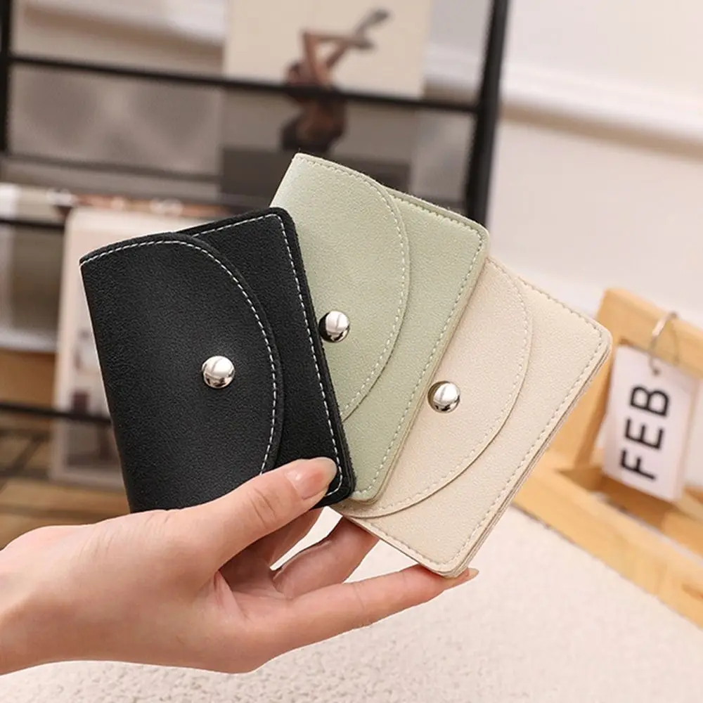 Simple Korean Style Thin Card Bag Magnet Buckle Short Clutch Mini Wallet PU Solid Color Card Holder Women