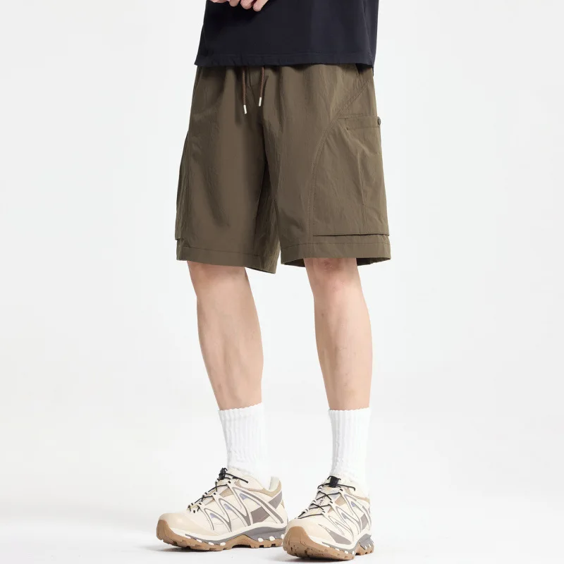 2026 Summer Solid Color Quick-drying Drawstring Large Pocket Tooling Shorts Men