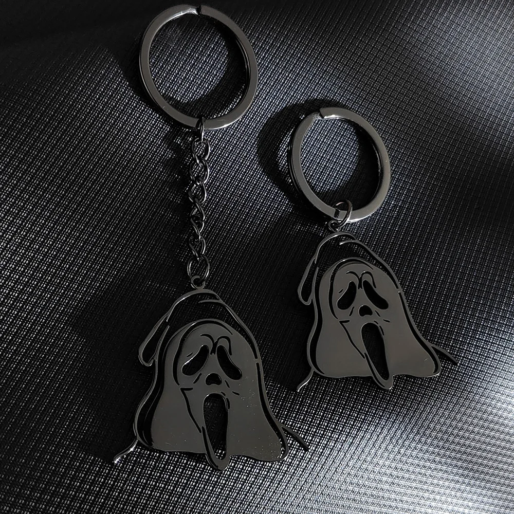 Personalized Ghost Surprised Expression Keychain Pendant Stainless Steel Punk Style Jewelry Halloween Accessory for Friends Gift