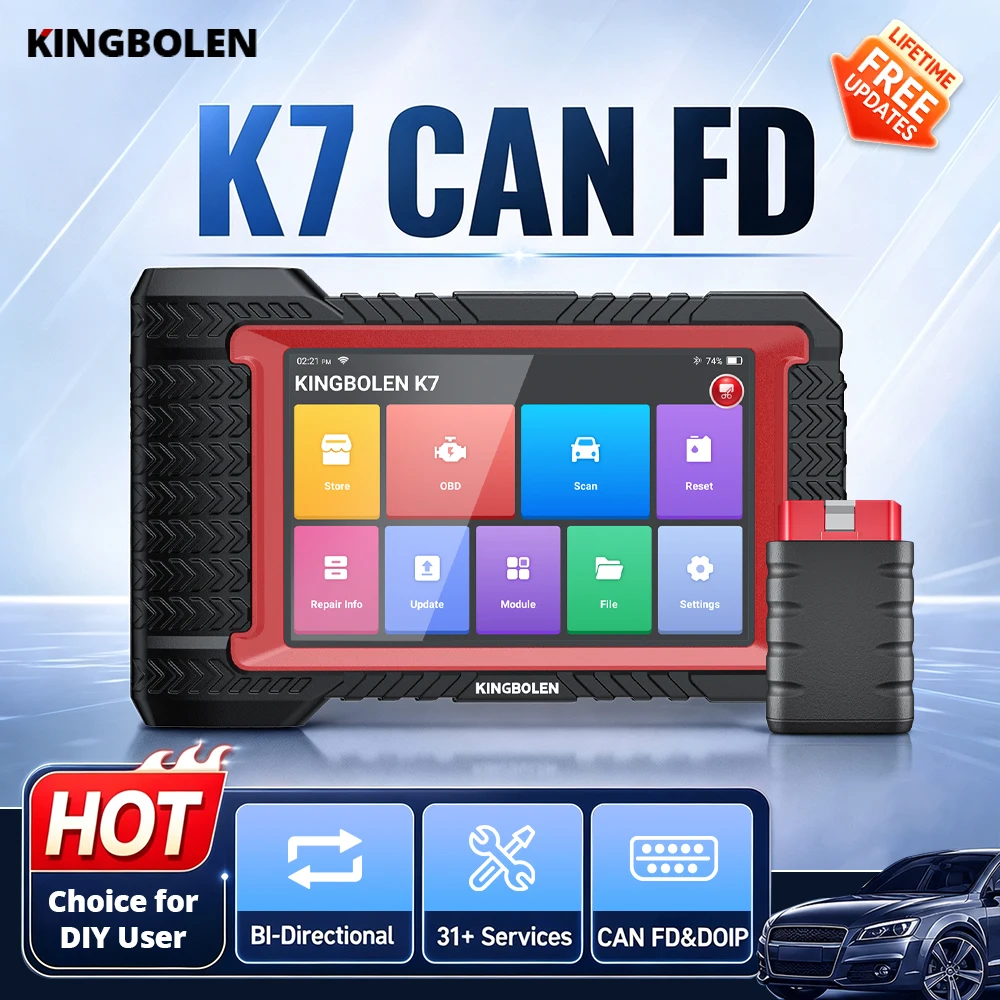 Kingbolen K7 CAN FD Car Diagnostic Tool Automotive Code Reader Bidirectional Scan Tool 31+ Resets, Component Matching, All System Diagnostic, CAN FD, FCA AutoAuth, Crankshaft RelearnOBD2 Scanner Bluetooth with Lifetime Updates