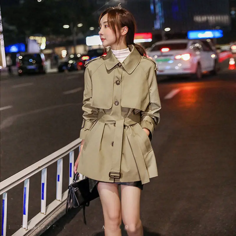 

2023 New For Women Trench Coats Spring Autumn Lapel Double Breasted Office Outerwear Casual Midi Long Ladies Windbreak Overcoat