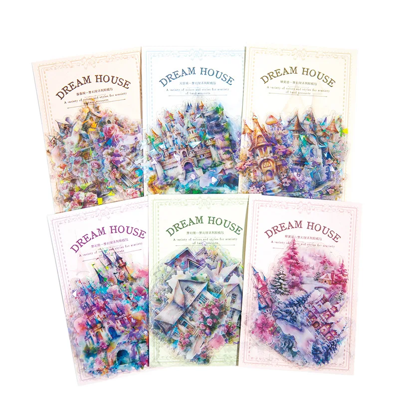 20pcs/bag PET Stickers Dream House Series Dreamlike Castles Theme Diary Scrapbook Shell Light Glitter DIY Decorative Materials