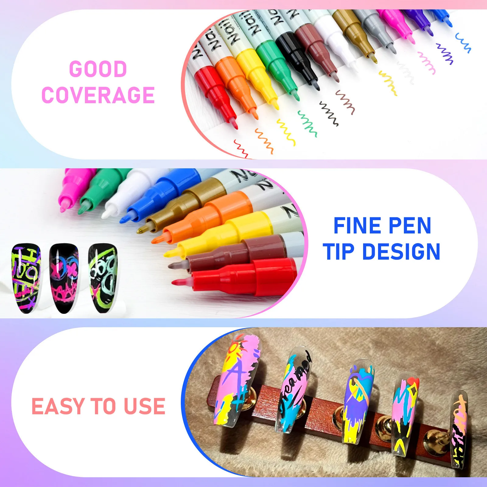 12/24Colors 0.5mm Nail Art Pens Set Nail Art Marker Drawing Painting Liner Pen for Home Salon Drawing Painting Nail Art Markers