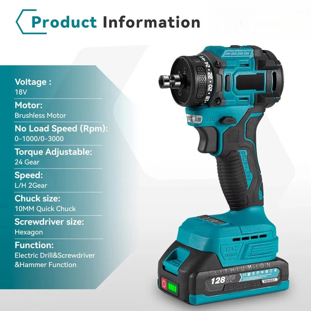 Cordless Impact Electric Drill Set Portable Hardware Power Tools 18v Power Drills for Wood Metal and Concrete Power Tools Knit