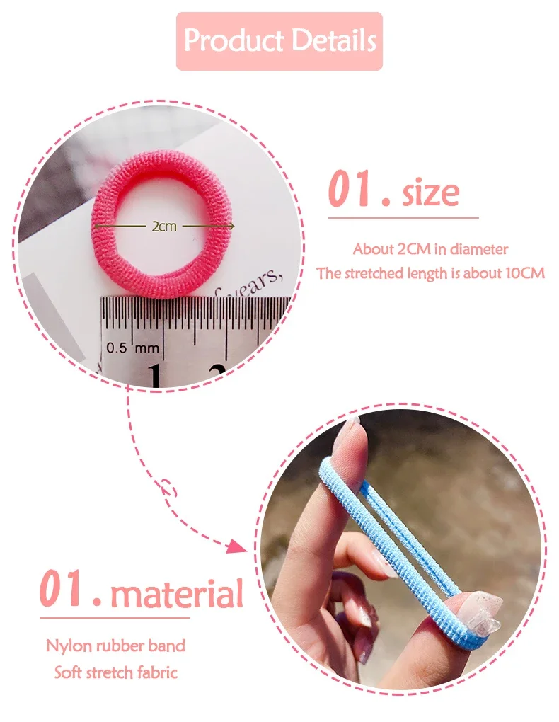 100 teile/satz Kinder Elastische Haarbänder Mädchen Gummiband Für Kinder Süßigkeiten Scrunchie Haar Krawatten Clip Stirnband Baby Haar Zubehör – Detail 4