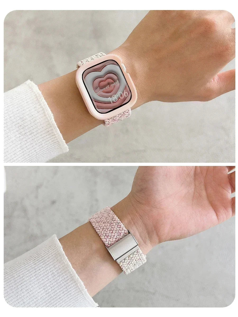 Capa de silicone doce + pulseira para apple watch série 10 46mm 9 8 7 45mm 41mm banda se 6 5 4 44mm 40mm pulseira de nylon iwatch ultra 2 49mm