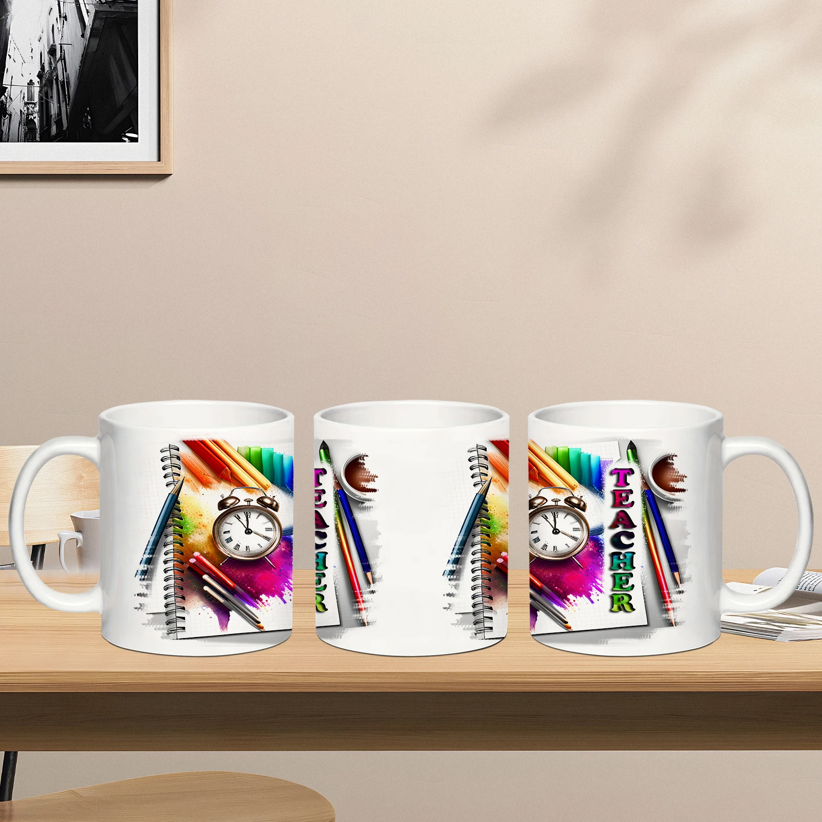 11oz Ceramic Coffee Mugs with Handle 3D Print Pencil Back to School Style Holiday Water Mugs Teachers' Day Gift For Teacher