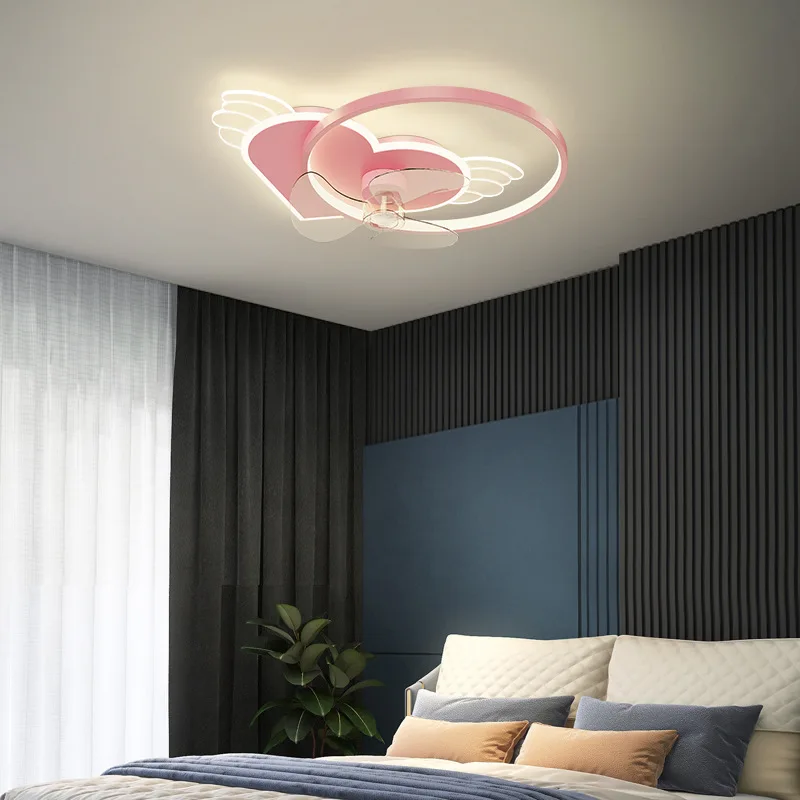 

Cartoon Pink Girl Bedroom Lamp With Fan Creative Personality Light Luxury Ceiling Lamp Fan Kids Children Room Decoration Light