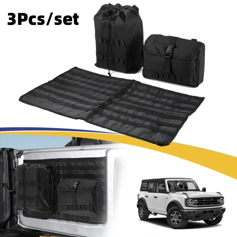 3Pcs/set Car Tail Gate Storage Bag Multiple Pockets Storage Pocket Tool Kit Accessories Fit For Ford Bronco 2021+