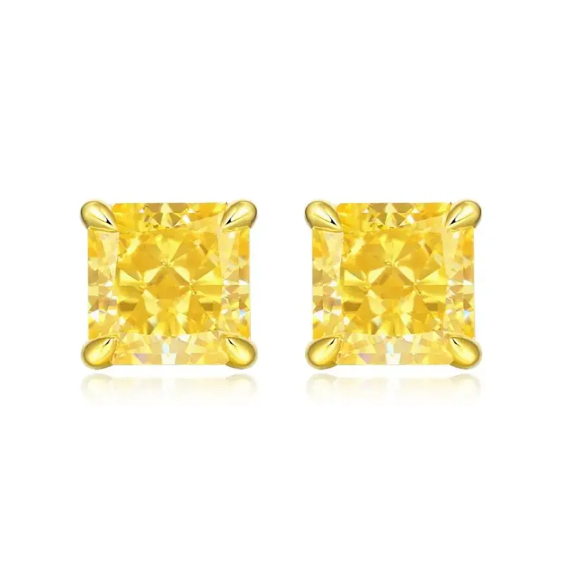 2023 Popular Yellow Zircon Radiant Shape Earrings  Crushed Ice Cutting High Carbon Diamond - Perfect Gift for Women