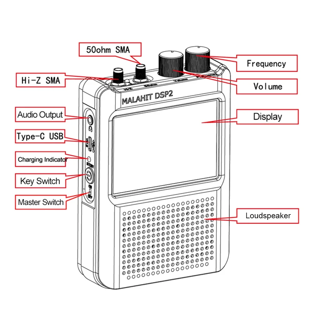 New Firmware 2.30 Second Generation DSP2 SDR Malachite Radio Receiver 5000mAh Battery Digital Portable Radio Adjustable Filter