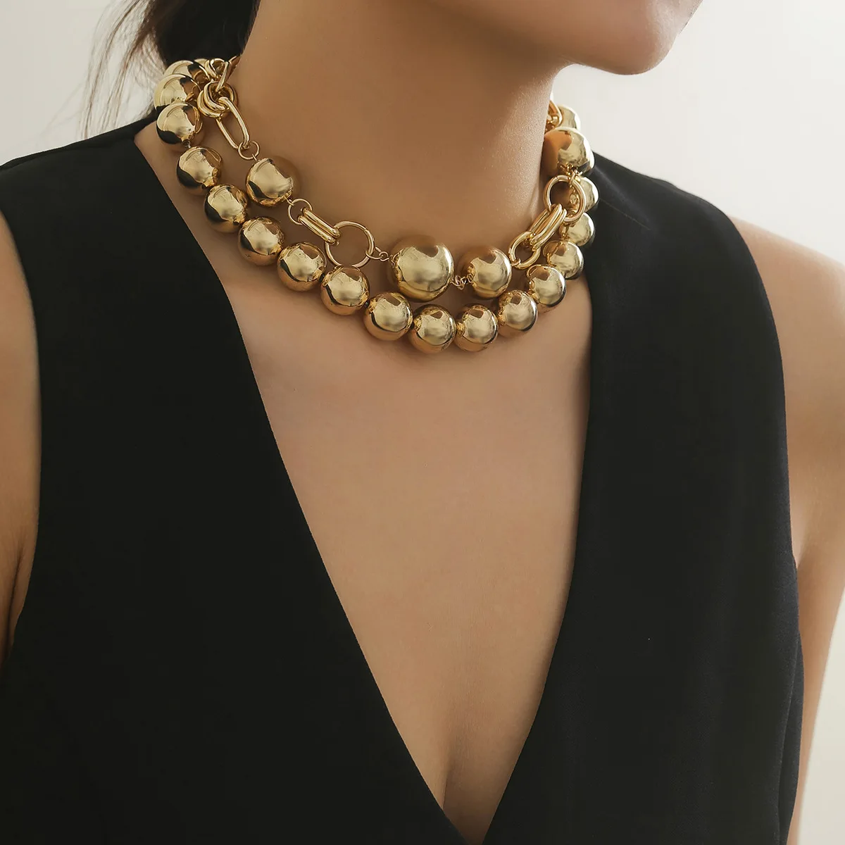 DIEZI Exaggerated Multialyer CCB Beads Pearl Choker Necklace For Women Party Punk Fashion Choker Statement Collar Neck Jewelry