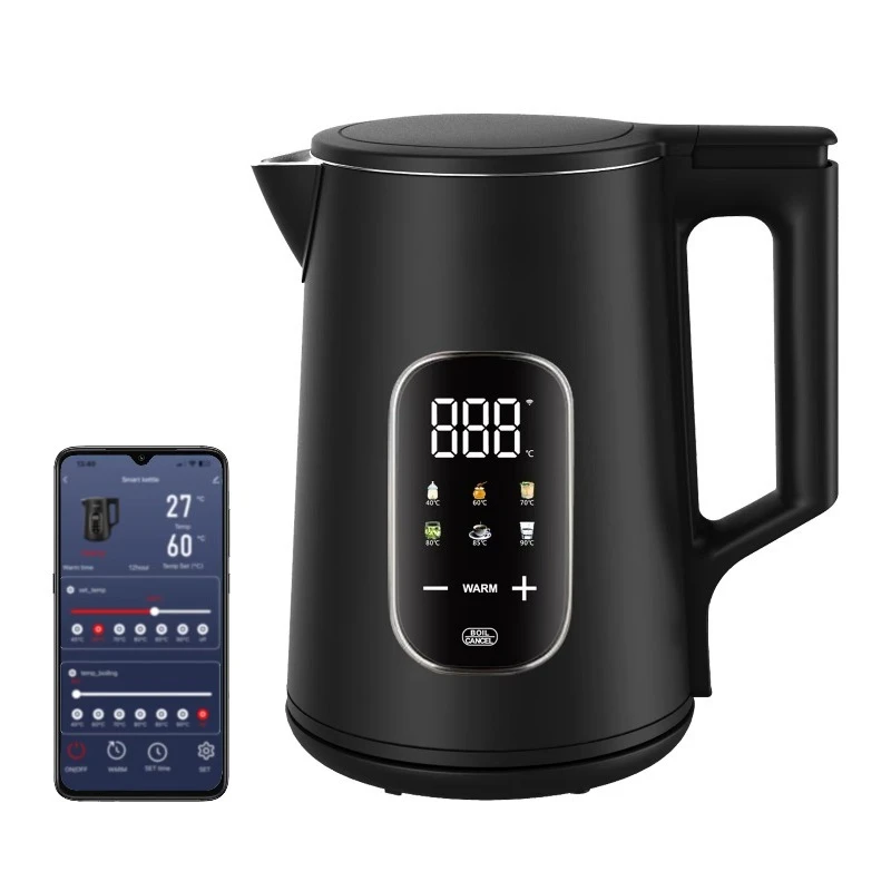 New 1.7L Digital Stainless Steel Shell Smart Electric Kettle Wifi Warm Mobile Control Display Teapot