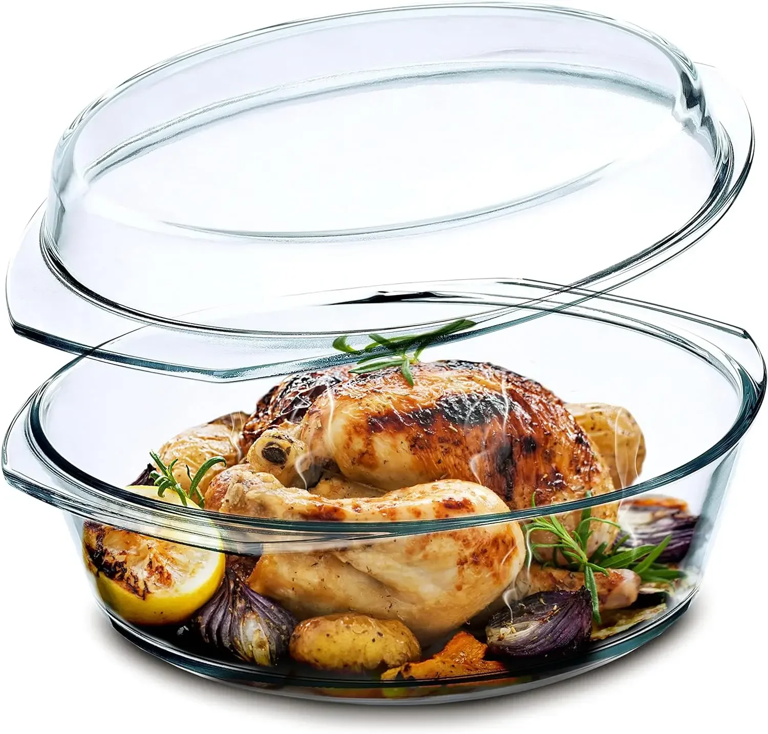 

q Round Glass Casserole Dish: Clear Glass Round Casserole Dish with Lid and Handles Covered Bowl for Cooking, Baking, Serving, e