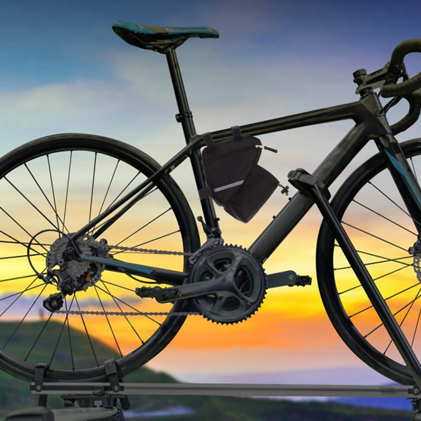 

Cycling Triangle Frame Bag Bike Storage Pouch Black High Capacity 3-Point Mount Bottle Holder Bike Bag