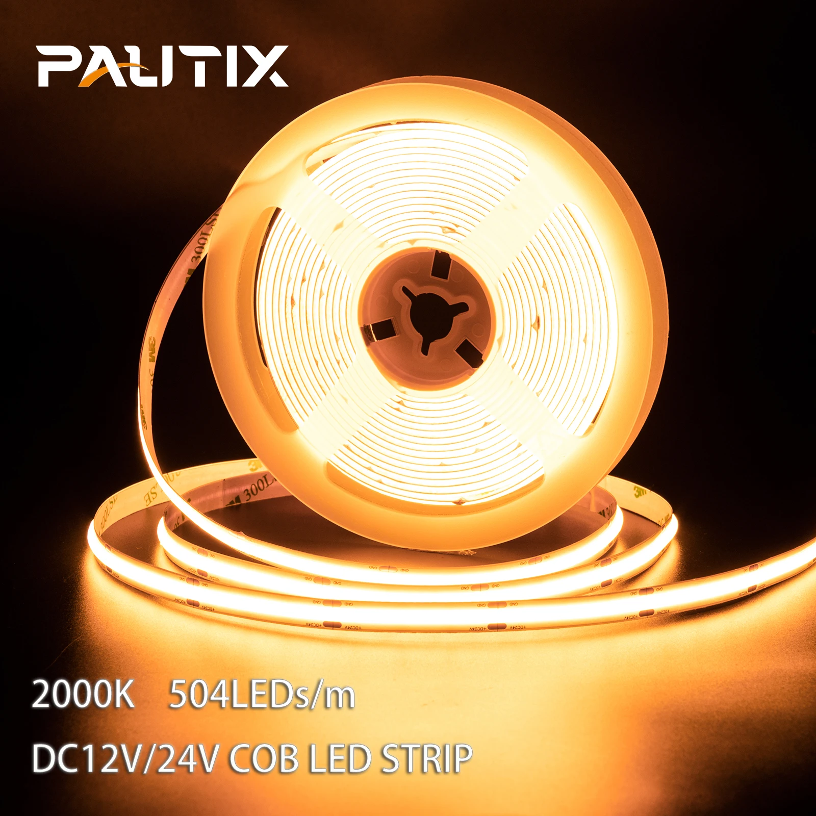 PAUTIX 5M 2000K COB LED Strip Lights 12V/24V 504 LEDs/m High Brightness Dimmable Flexible cob Led Light Tape for Room Decor