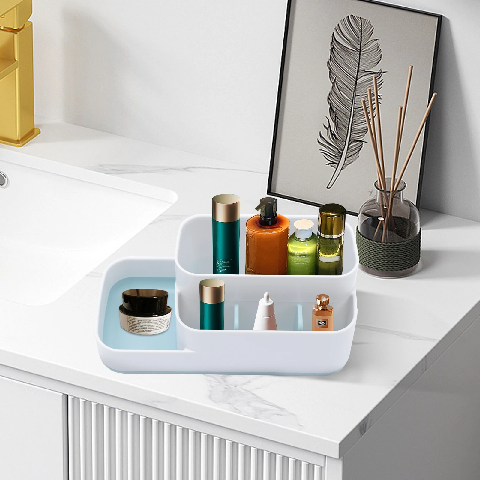 Dressing Table Storage Box 5 Compartments Bathroom Wash Basin Cosmetics Storage Rack Office Supplies Organizer