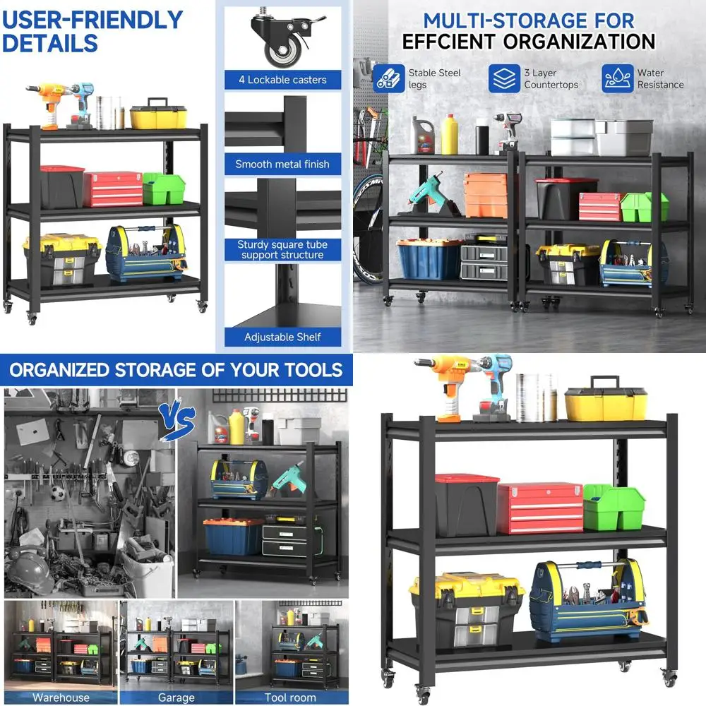 

3-Tier Heavy-Duty Adjustable Shelving Unit for Garage, Kitchen, Bathroom, Pantry, and Office - Black