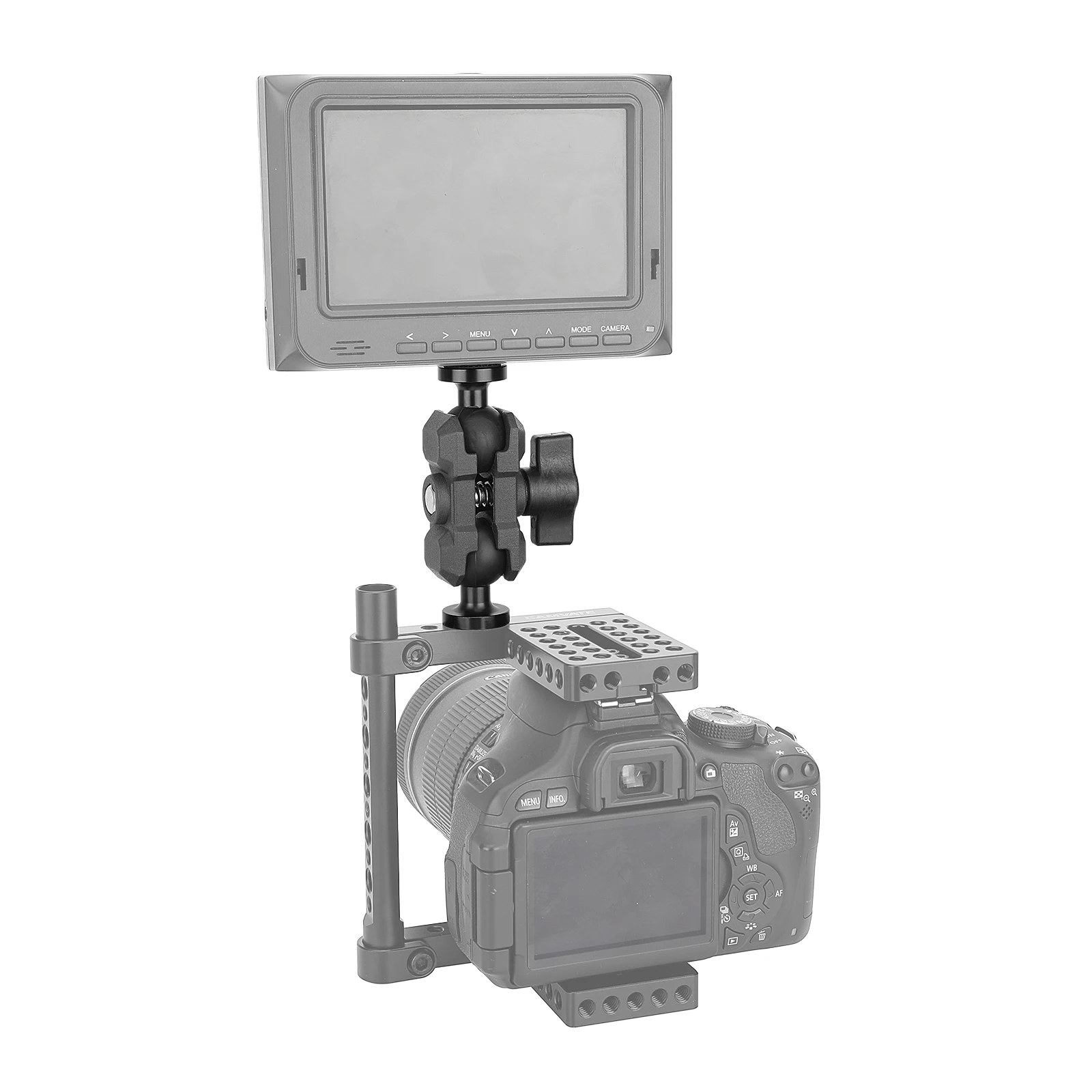 HDRIG-Camera Magic Braço Extensão, Monitor, Microfone, Gaiola Kit Rig, Cabeça Bola Duplo, 4.4"