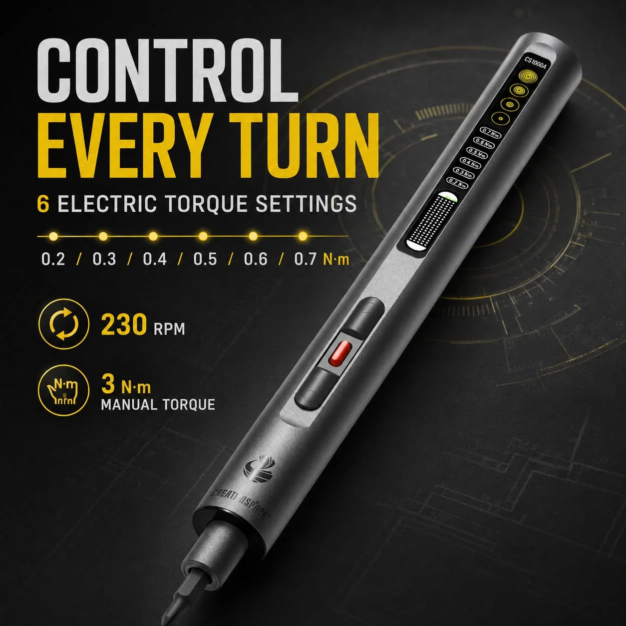 CreationSpace 48-in-1 Precision Electric Screwdriver Set, 6 Torque Levels, 500mAh USB-C, S2 Bits for Electronics