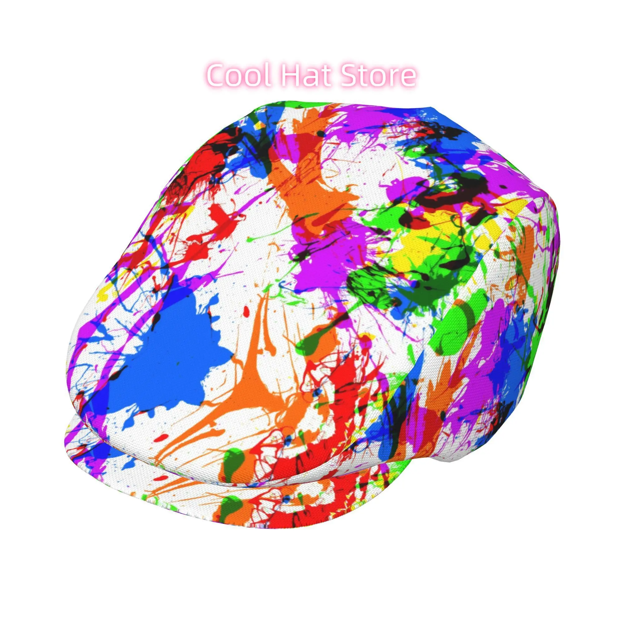 Colorful Splatter Art Cap for Both Men And Women, Featuring an Adjustable Newsboy Style, Beret Design, Ivy Cap, Cabbie Flat Hat,