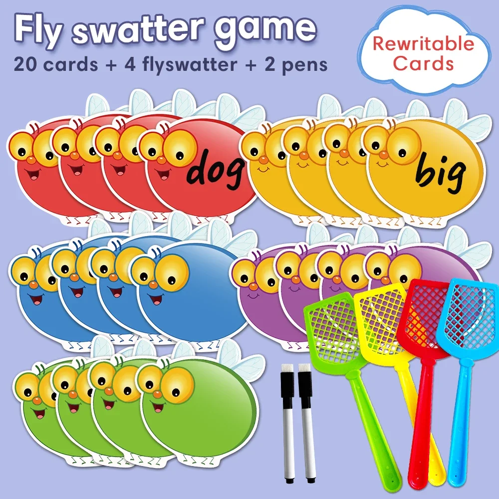 Fly Swatter Game Learning Game for Kids Double Sides Erasable Children Practice Letter / Numbers/ Color Words / Sight Words