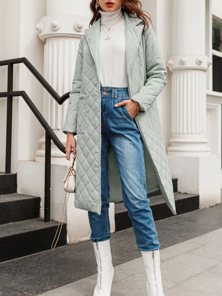 Women Long Jacket Coat for Winter 2024 Beige Fashion Parka Green Quilted Warm Jacket with Belt for Women Female Parkas Clothes