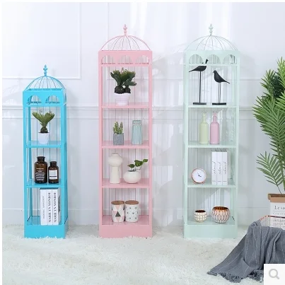 

Nordic wrought iron multi-layer baffle shelf birdcage room bedroom floor storage shelf bookshelf light luxury display shelf
