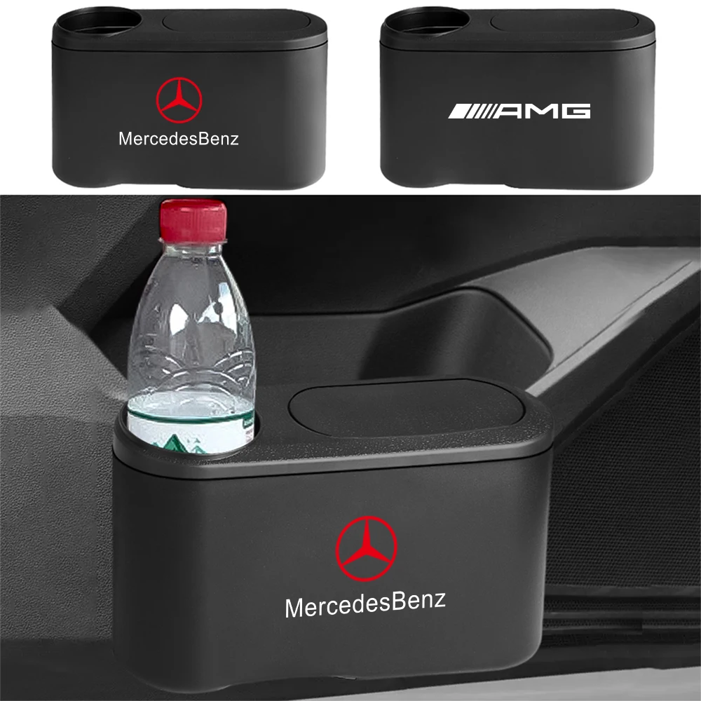 Portable Car Trash Can Hanging Garbage Storage Box Cup Holder For Mercedes Benz W204 W124 W201 W202 W212 W220 W205 GLA CLA AMG