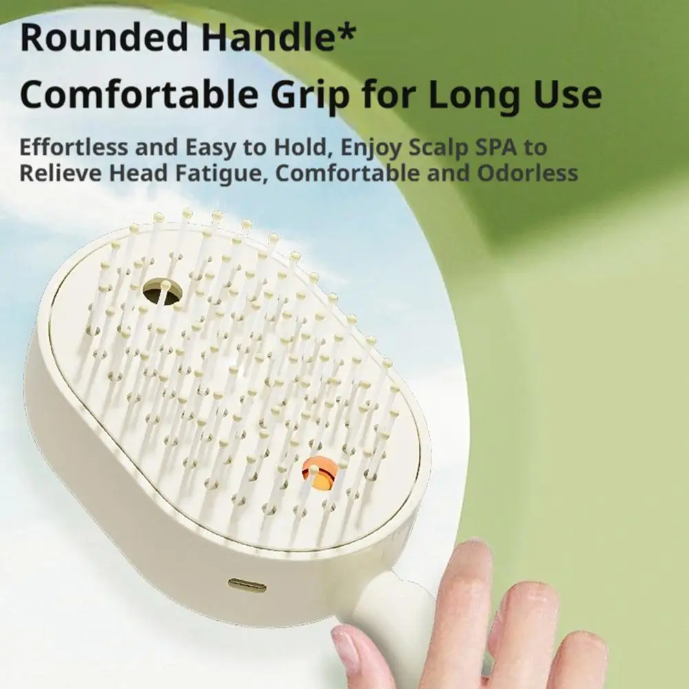 3-in-1 Rechargeable Steam Hair Brush Anti-Tangle Frizzy Air Cushion Comb Electric Essential Oil Spray Air Cushion Massage Comb