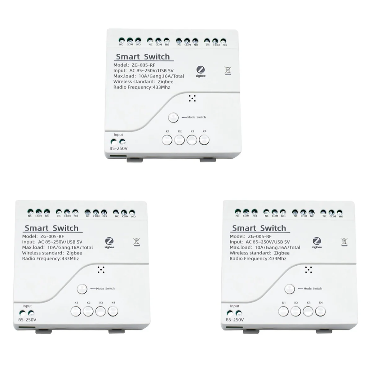 3X 4CH Zigbee Smart Light Switch Module AC 85-250V RF433 Receive 10A Relays Work with Alexa Assistant,Tuya Smart Life