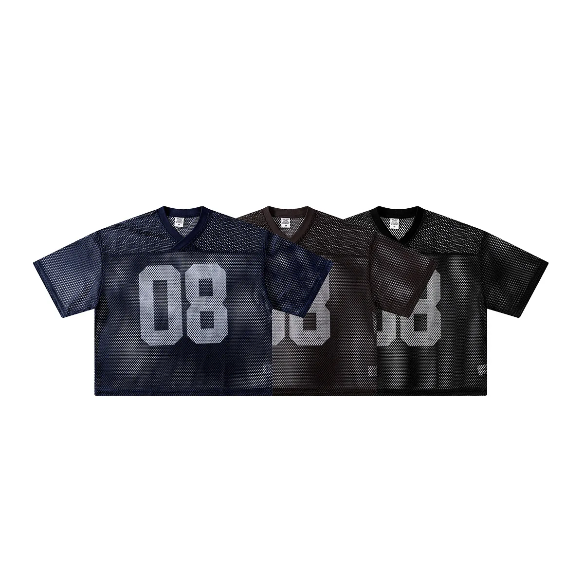 Summer Men Mesh Sports T Shirt V Neck Short Width Stacked Hollow Out Tee Loose Cropped Boxy Football Jersey Oversized Clothes
