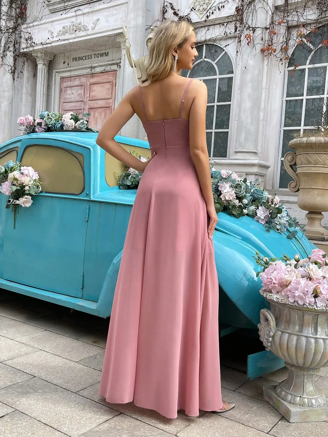 Chiffon Spaghetti Straps Elegant Bridesmaid Dresses Women Cowl Neck Wrap Around Asymmetrical Ruffle Hem Party Prom Dress Vestido