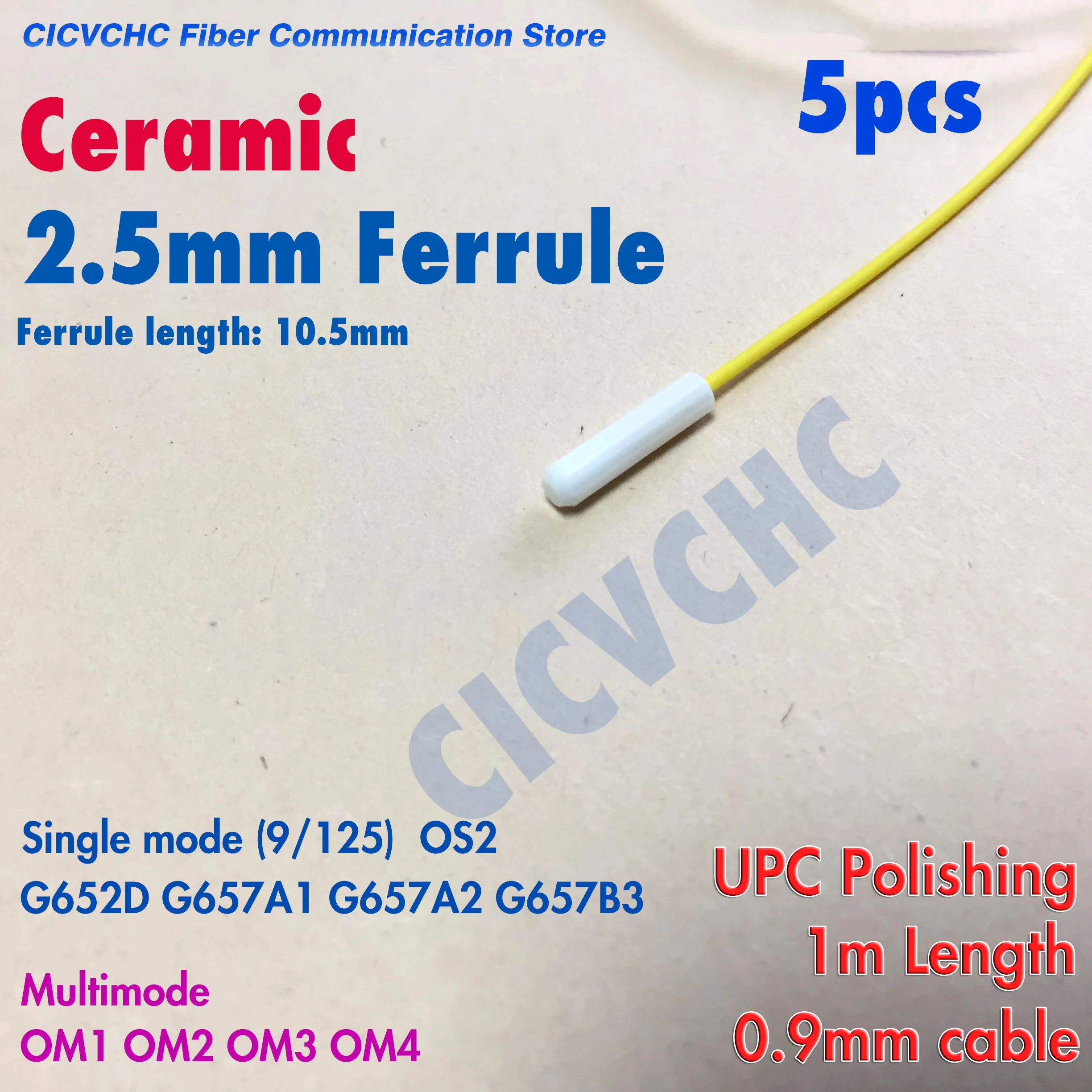 

5pcs 2.5mm Ceramic Ferrule Optical Fiber Pigtail-UPC polishing-SM/MM-1m 0.9mm cable