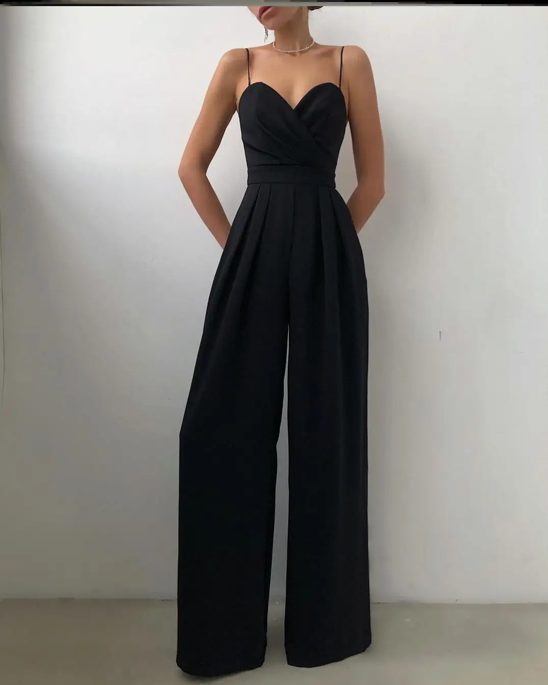 

Women's Long Straight Leg Jumpsuit Summer Street Sle Low Waist Susp One-Piece Suit Floor-Length Wide Leg Pants