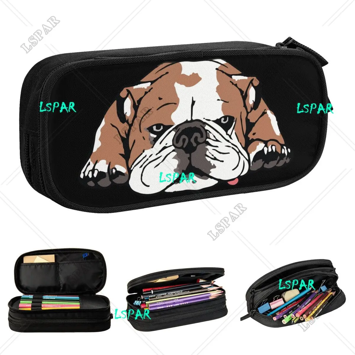 

ENGLISH BULLDOG Funny Pups Dog Pencil Case Puppy Face Pen Holder Bags for Student Big Capacity School Supplies Gift Pencilcases