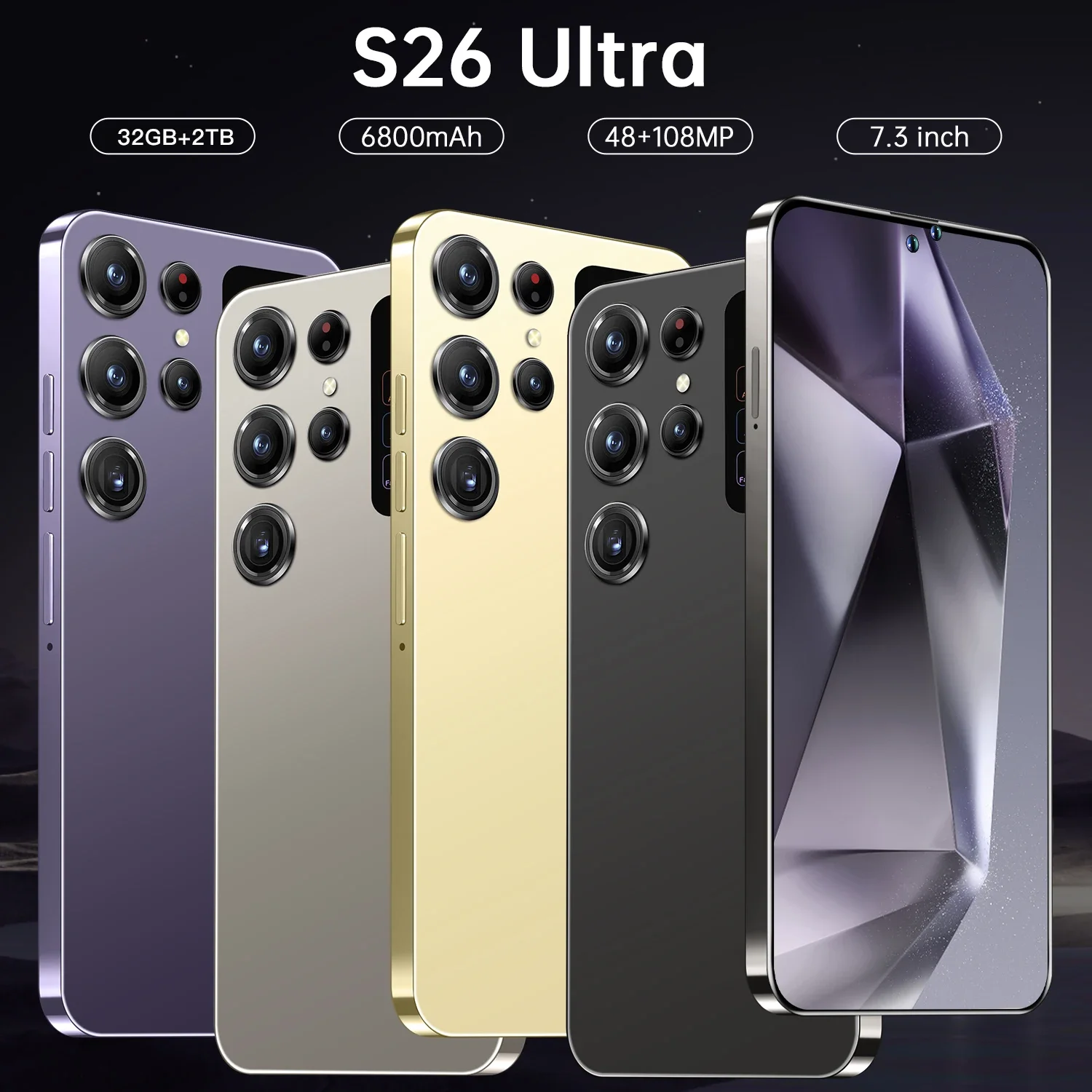 Nuevo S26 Ultra Smartphone 5G 7,3 pulgadas 32G + 1T teléfono Dual SIM Android14 72MP + 108MP 8000mAh edición Global teléfono para juegos