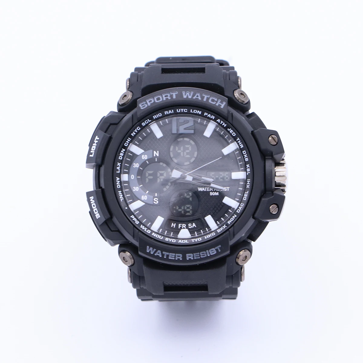 

Casual Men's Sports Waterproof Digital Watch Military Analog Quartz LED Backlight Alarm Chronograph Dual Time Black