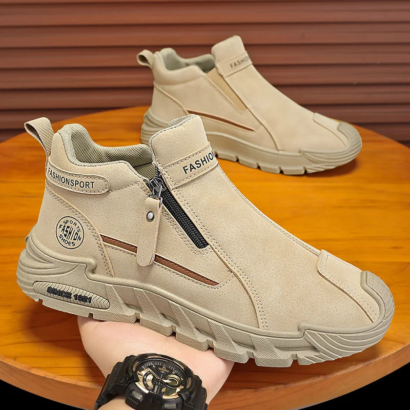 Men's High-Cut Casual Sports Shoes Anti-Slip Wear-Resistant Ankle Boots Outdoor Workwear Footwear for Comfortable Walking