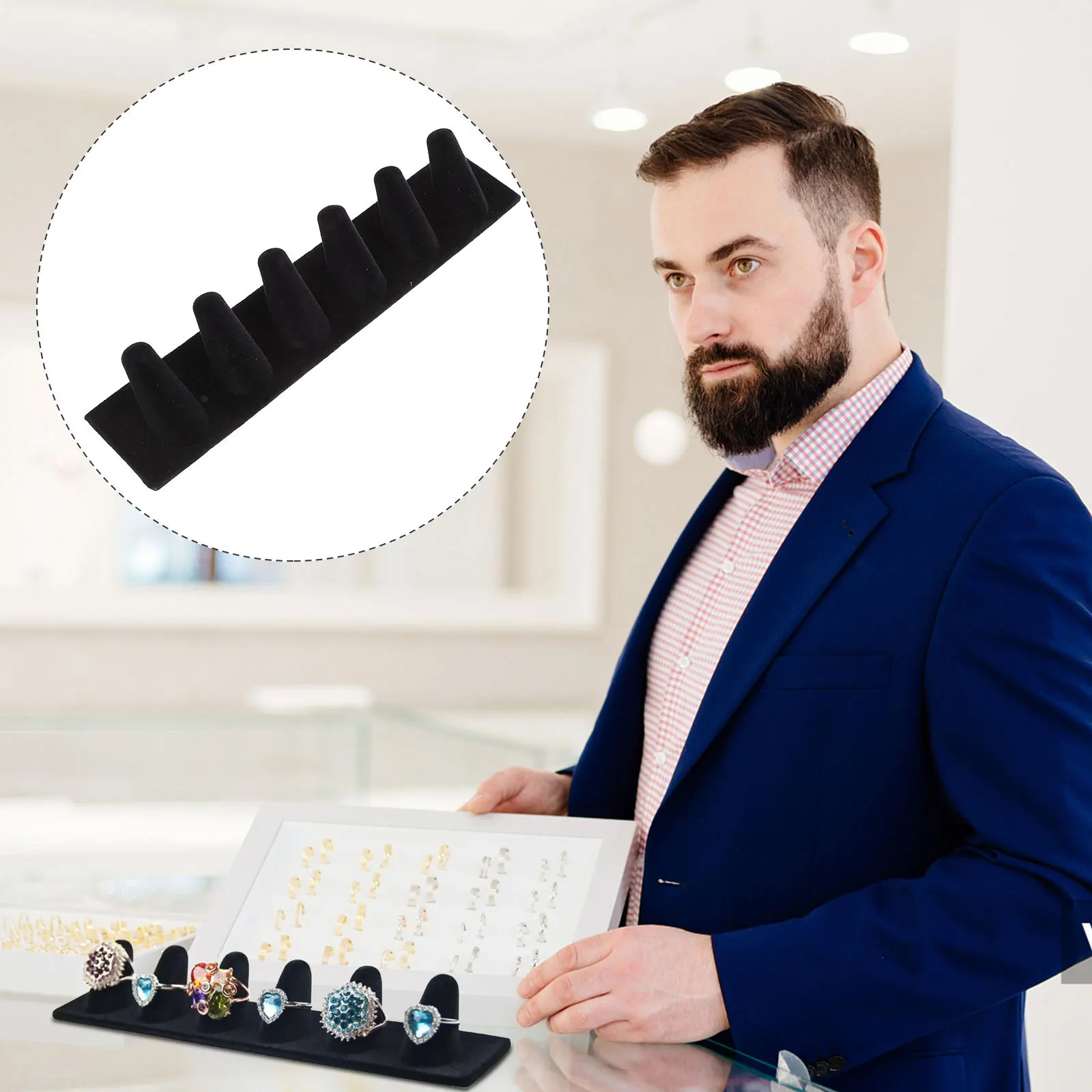 

1 шт., стеллаж для выставки товаров ювелирных изделий, черный креативный держатель для колец для столешницы магазина, органайзер с шестью колецами, подставка для хранения ювелирных колец