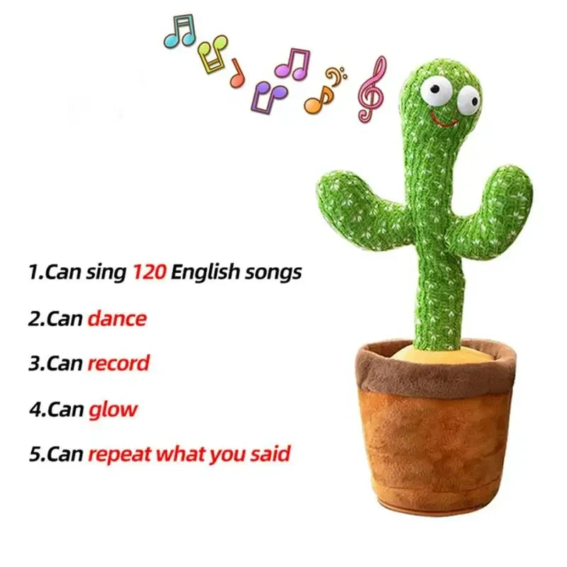 1pc dança cactus brinquedo, repetição falando, música alto-falante oscila dança cantar falar, plushie recheado, interação e decoração