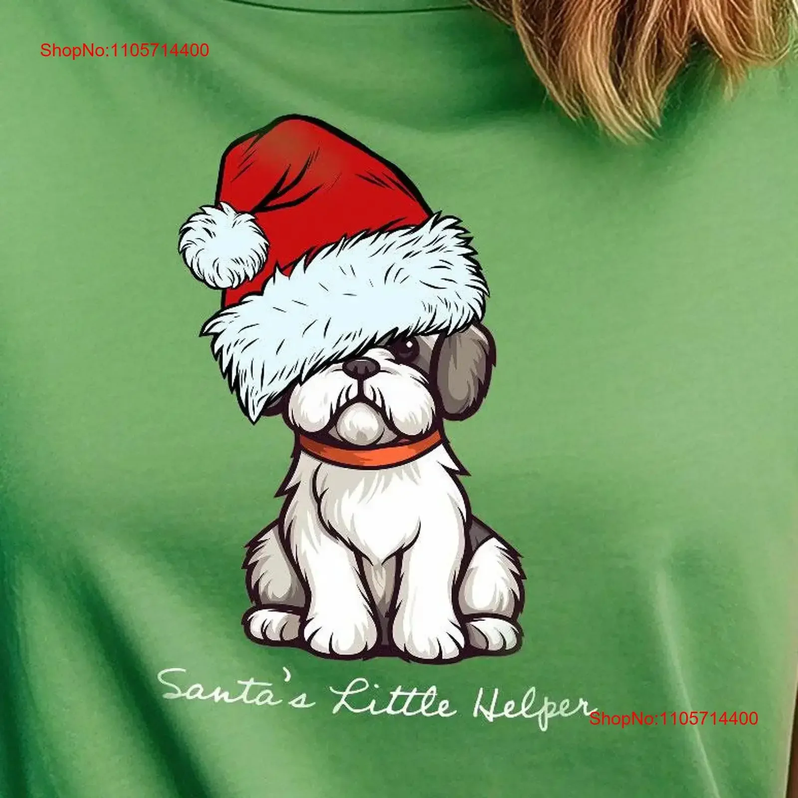 Joyful Shih Tzu Santa s Little Helper SweaT T Shirt Christmas Apparel Wearing Santa's Hat Dog Holiday vintage Washed Unisex